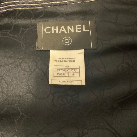 Chanel Wool Silk Jacket w belt 44 Navy stripe Vintage Spring 01 - Picture 6 of 8